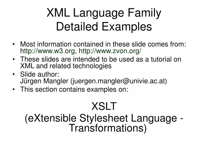 xml language family detailed examples