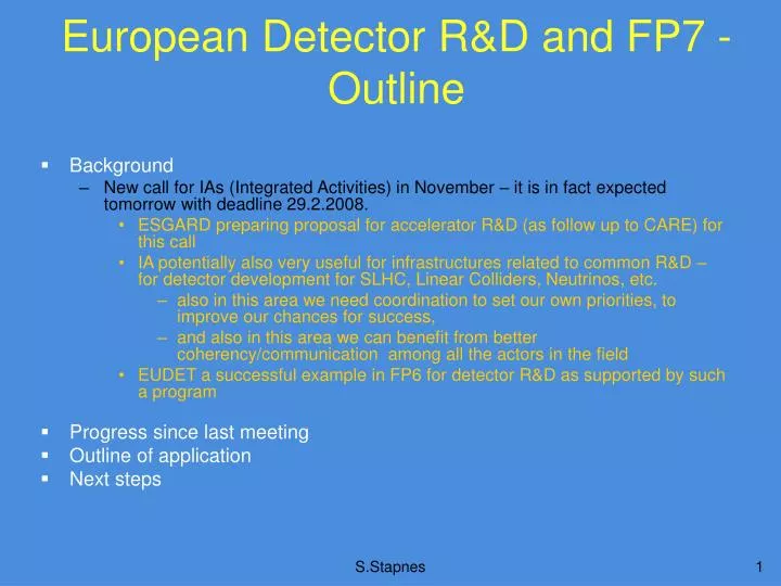 european detector r d and fp7 outline