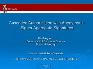 Cascaded Authorization with Anonymous-Signer Aggregate Signatures