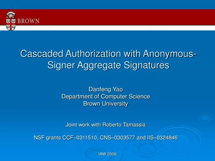 cascaded authorization with anonymous signer aggregate signatures