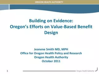 Oregon’s Value-Based Benefit Design Development