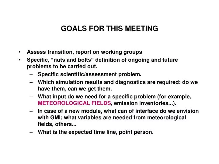 goals for this meeting