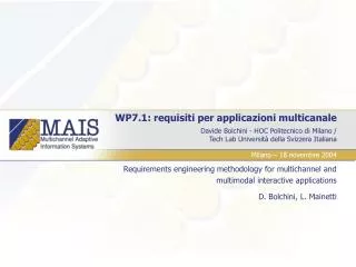 WP7.1: requisiti per applicazioni multicanale