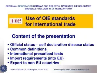 Use of OIE standards for international trade