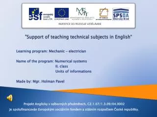 &quot;Support of teaching technical subjects in English “