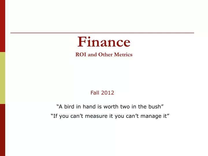 finance roi and other metrics