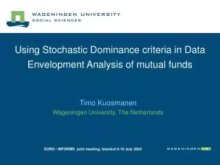 Using Stochastic Dominance criteria in Data Envelopment Analysis of mutual funds