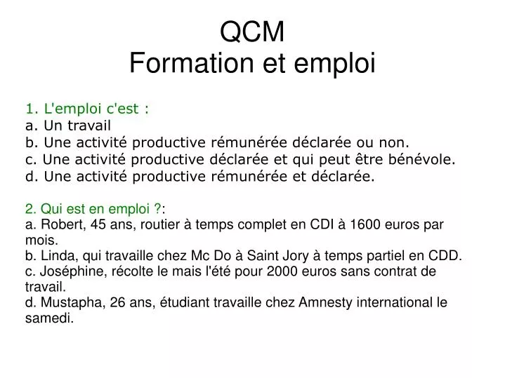 qcm formation et emploi