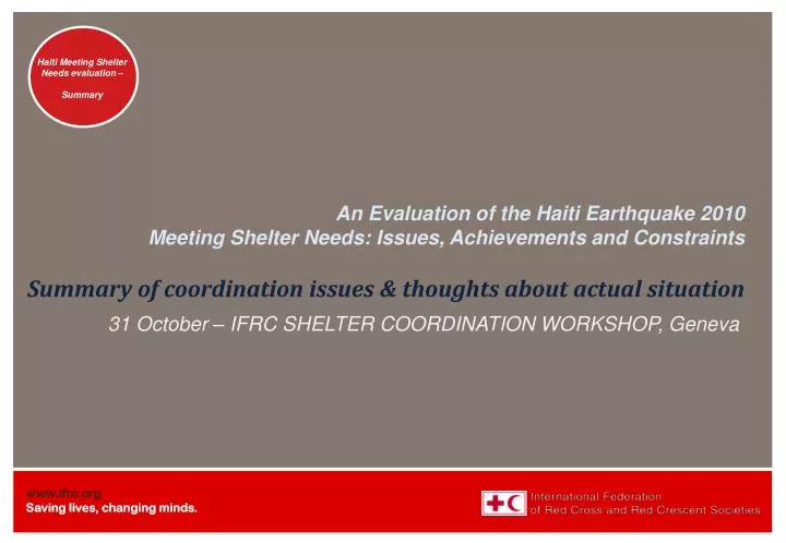 31 october ifrc shelter coordination workshop geneva