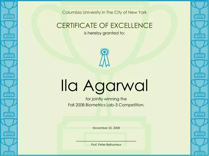 columbia university in the city of new york certificate of excellence