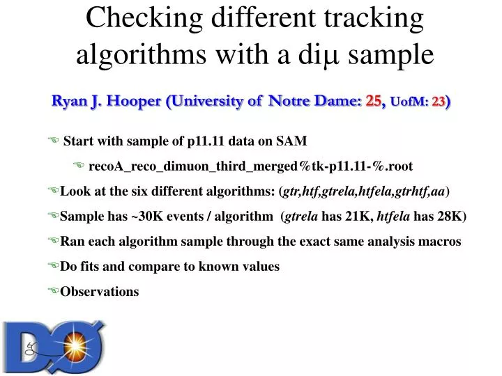 checking different tracking algorithms with a di m sample