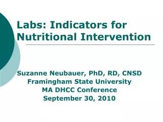 Labs: Indicators for Nutritional Intervention
