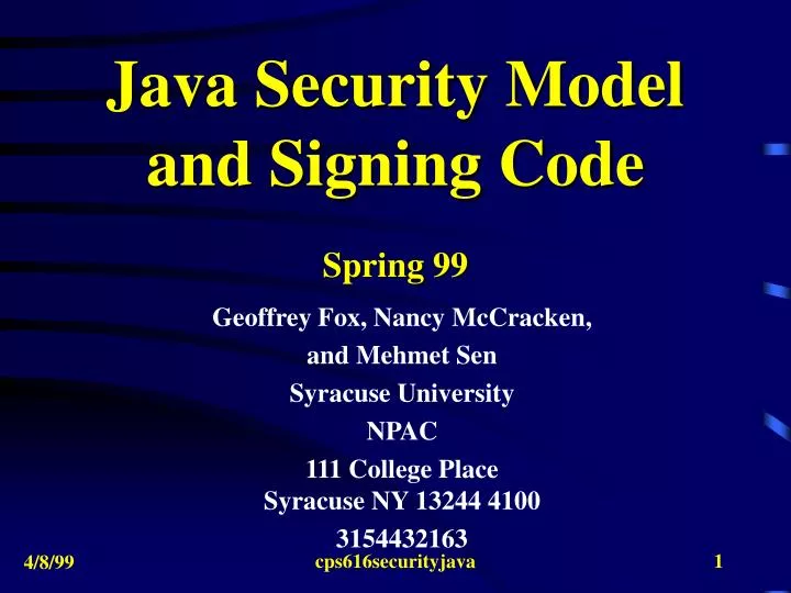 java security model and signing code spring 99