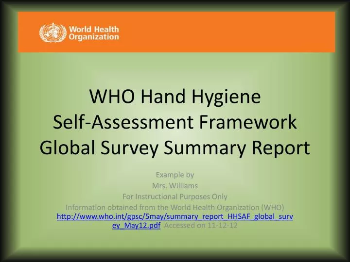 who hand hygiene self assessment framework global survey summary report