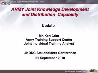 ARMY Joint Knowledge Development and Distribution Capability