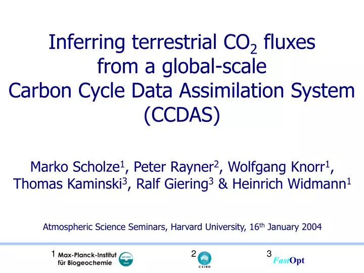 inferring terrestrial co 2 fluxes from a global scale carbon cycle data assimilation system ccdas