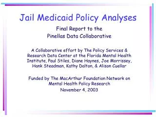 Jail Medicaid Policy Analyses