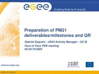 Preparation of PM21 deliverables/milestones and QR