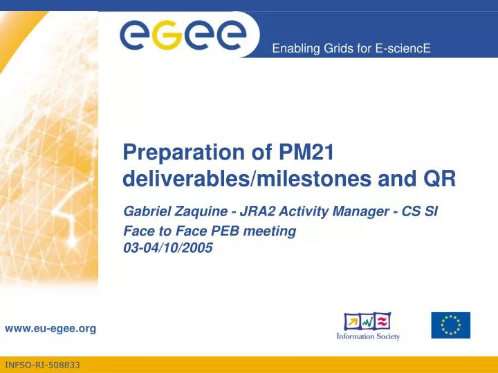 preparation of pm21 deliverables milestones and qr