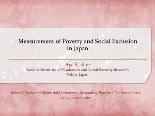 Measurement of Poverty and Social Exclusion in Japan