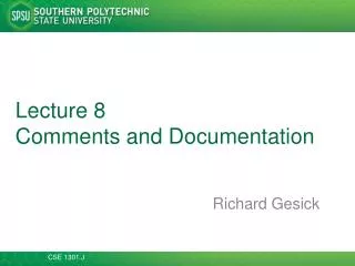 Lecture 8 Comments and Documentation