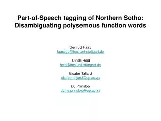 Part-of-Speech tagging of Northern Sotho: Disambiguating polysemous function words