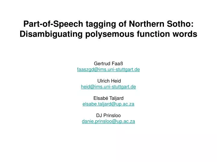 part of speech tagging of northern sotho disambiguating polysemous function words