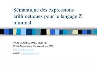 s mantique des expressions arithm tiques pour le langage z minimal