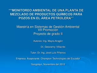 Maestría en Sistemas de Gestión Ambiental VII Promoción Proyecto de grado II