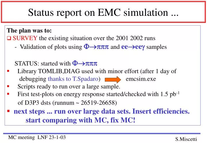 status report on emc simulation