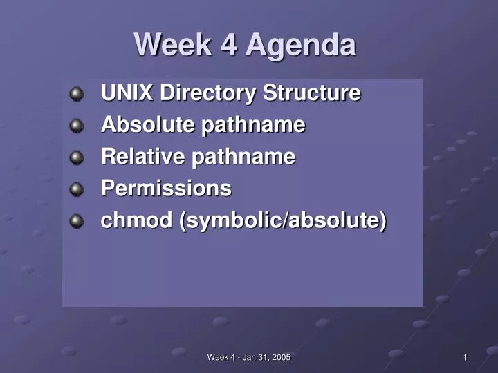 week 4 agenda