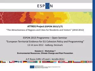 ESPON 2013 Programme – Open Seminar