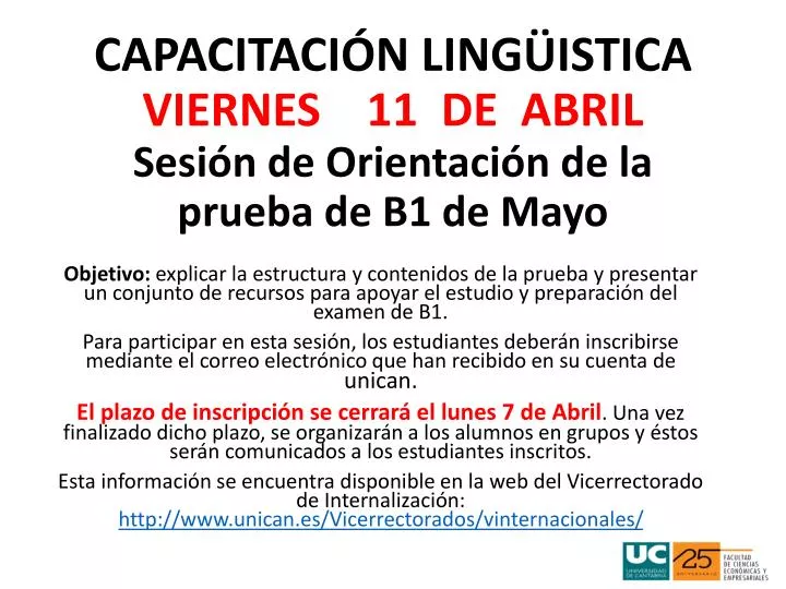 capacitaci n ling istica viernes 11 de abril sesi n de orientaci n de la prueba de b1 de mayo