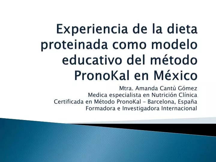 experiencia de la dieta proteinada como modelo educativo del m todo pronokal en m xico