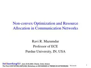 Non-convex Optimization and Resource Allocation in Communication Networks
