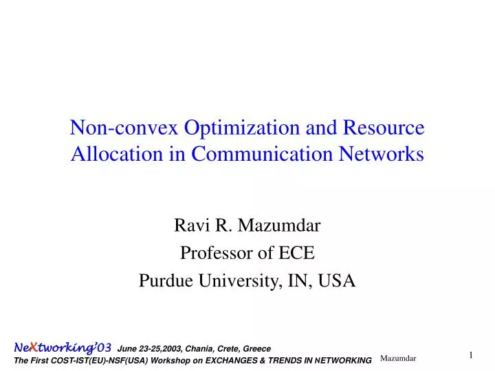 non convex optimization and resource allocation in communication networks