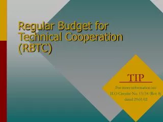 Regular Budget for Technical Cooperation (RBTC)