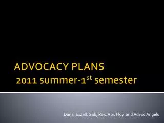ADVOCACY PLANS 2011 summer-1 st semester