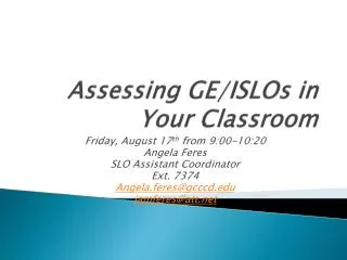 Assessing GE/ ISLOs in Your Classroom