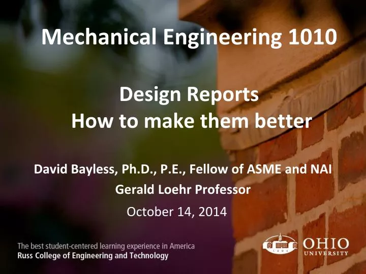 mechanical engineering 1010 design reports how to make them better