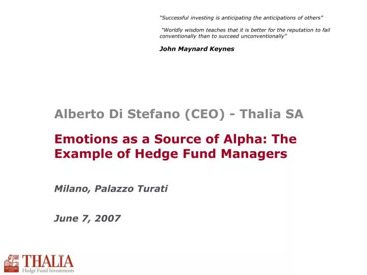 alberto di stefano ceo thalia sa emotions as a source of alpha the example of hedge fund managers