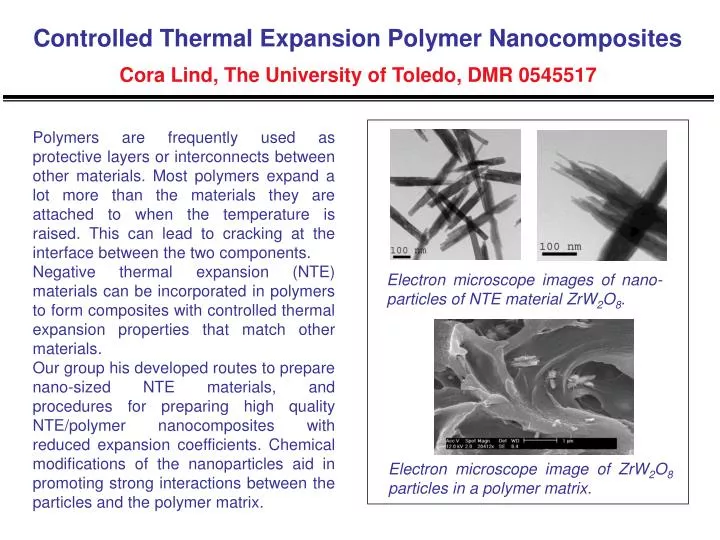 controlled thermal expansion polymer nanocomposites cora lind the university of toledo dmr 0545517