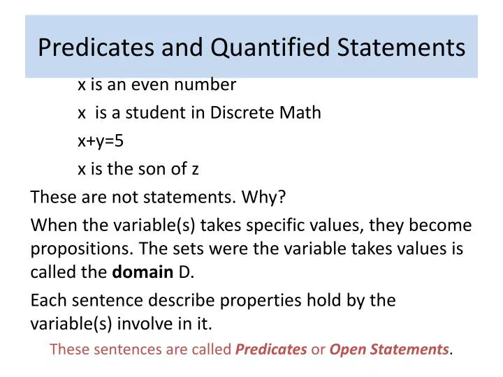 predicates and quantified statements