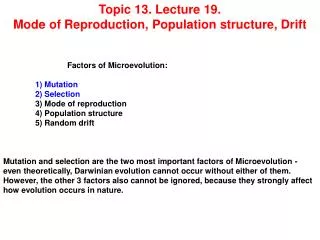 Topic 13. Lecture 19. Mode of Reproduction, Population structure, Drift