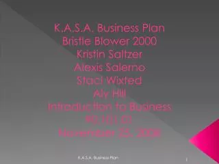 K.A.S.A. Business Plan Bristle Blower 2000 Kristin Saltzer Alexis Salerno Staci Wixted Aly Hill