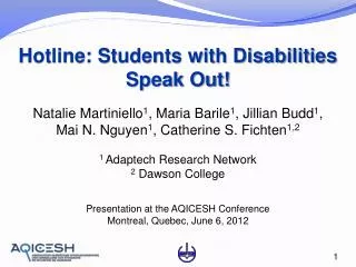 Hotline: Students with Disabilities Speak Out!