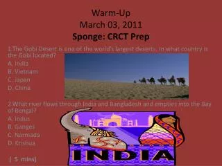 Warm-Up March 03, 2011 Sponge: CRCT Prep