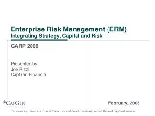 Enterprise Risk Management (ERM) Integrating Strategy, Capital and Risk