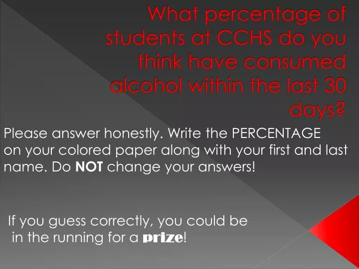 what percentage of students at cchs do you think have consumed alcohol within the last 30 days