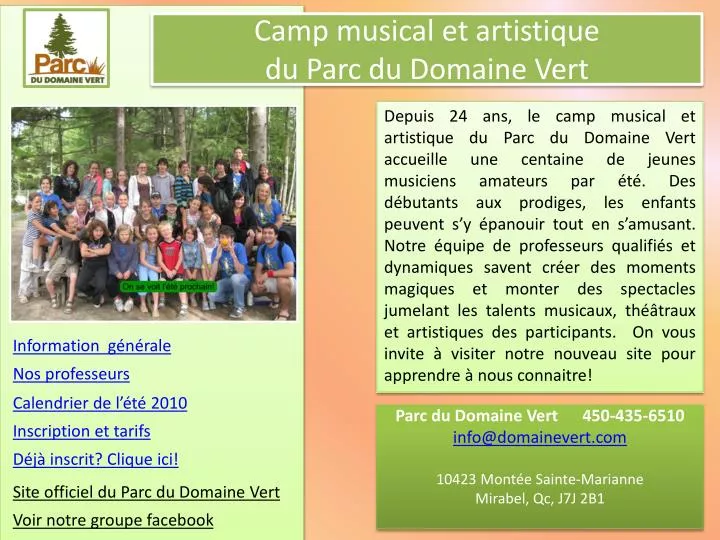 camp musical et artistique du parc du domaine vert
